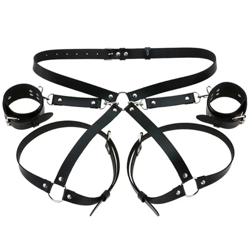 Черен BDSM кожен чокър за бедра и талия