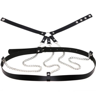 Черен кожен BDSM чокър за бюст - Leather and Chains