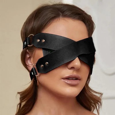 Черна кожена BDSM превръзка за очи Черна кожена BDSM превръзка за очи