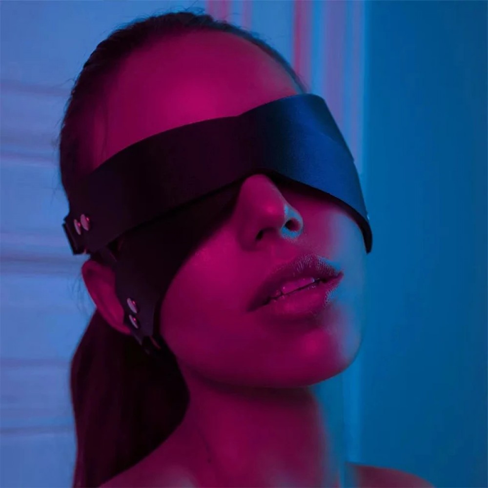 Черна кожена BDSM превръзка за очи