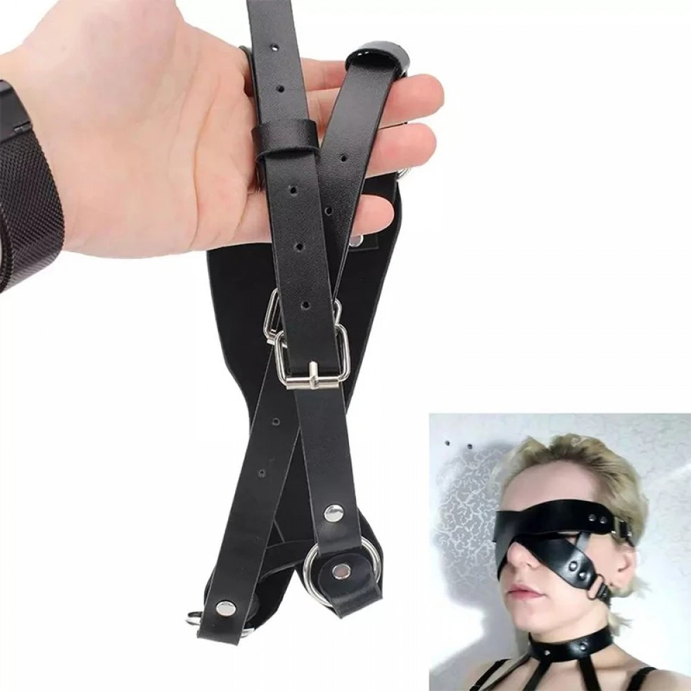 Черна кожена BDSM превръзка за очи