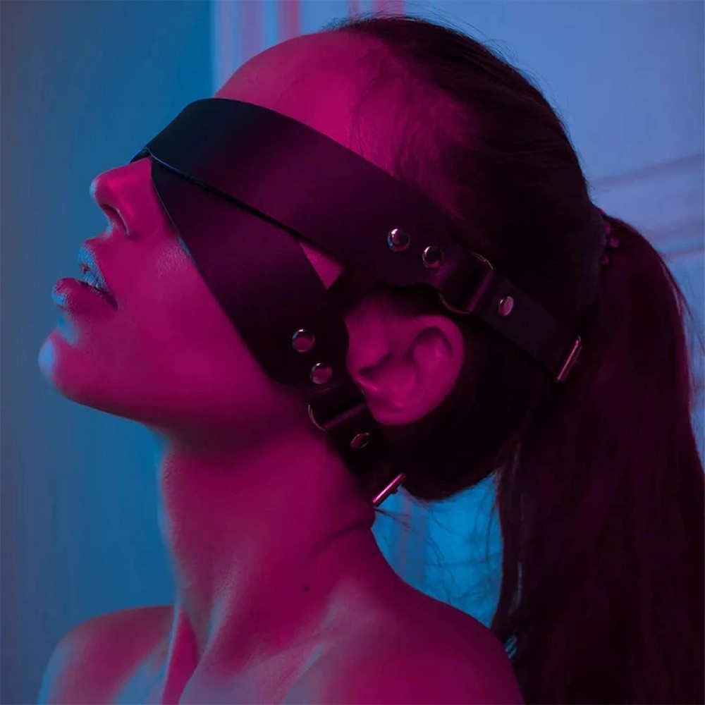 Черна кожена BDSM превръзка за очи