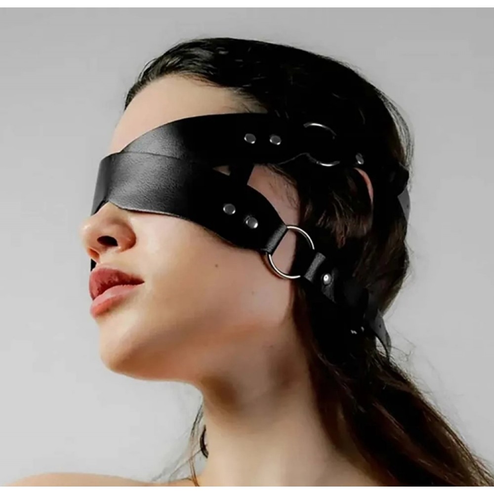 Черна кожена BDSM превръзка за очи