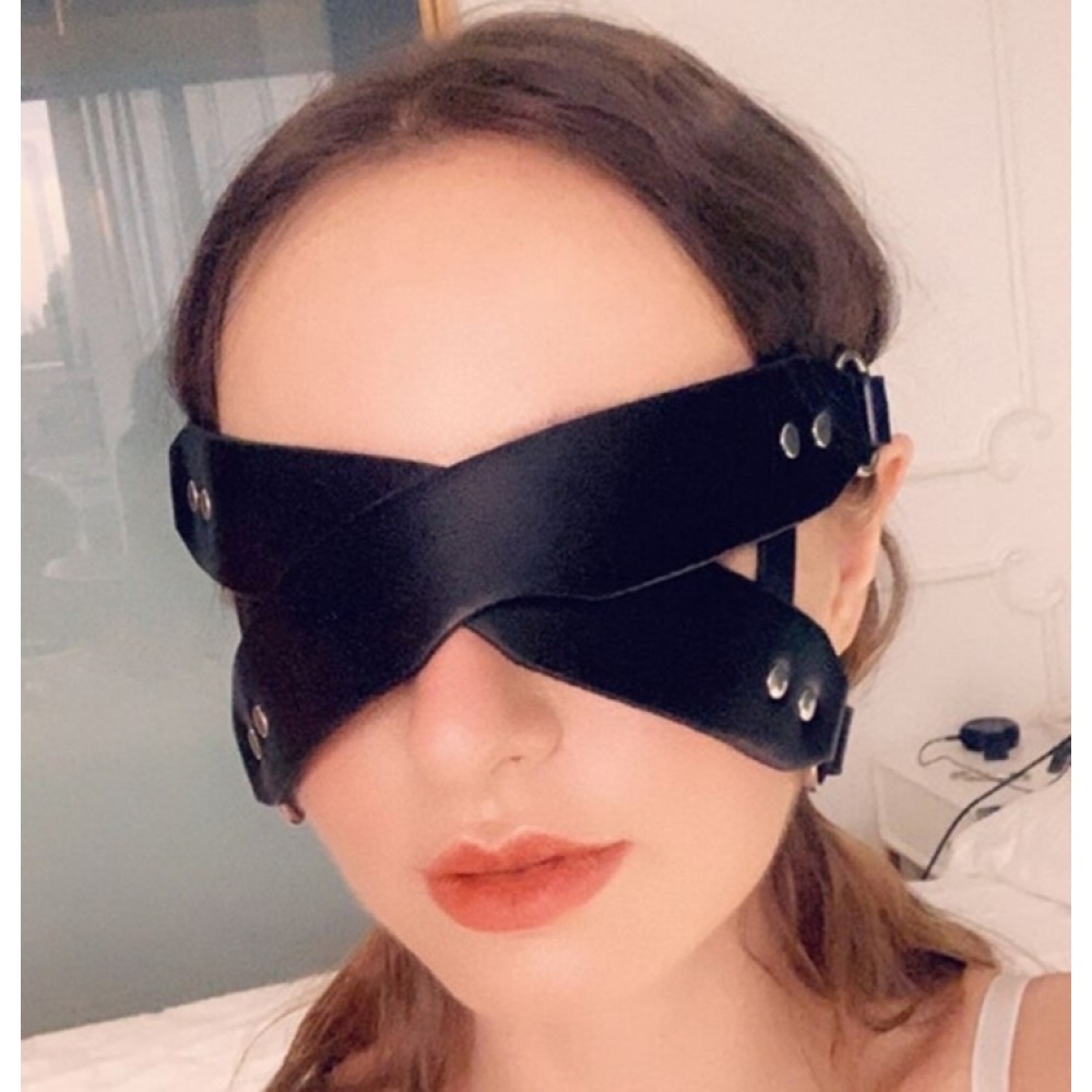 Черна кожена BDSM превръзка за очи