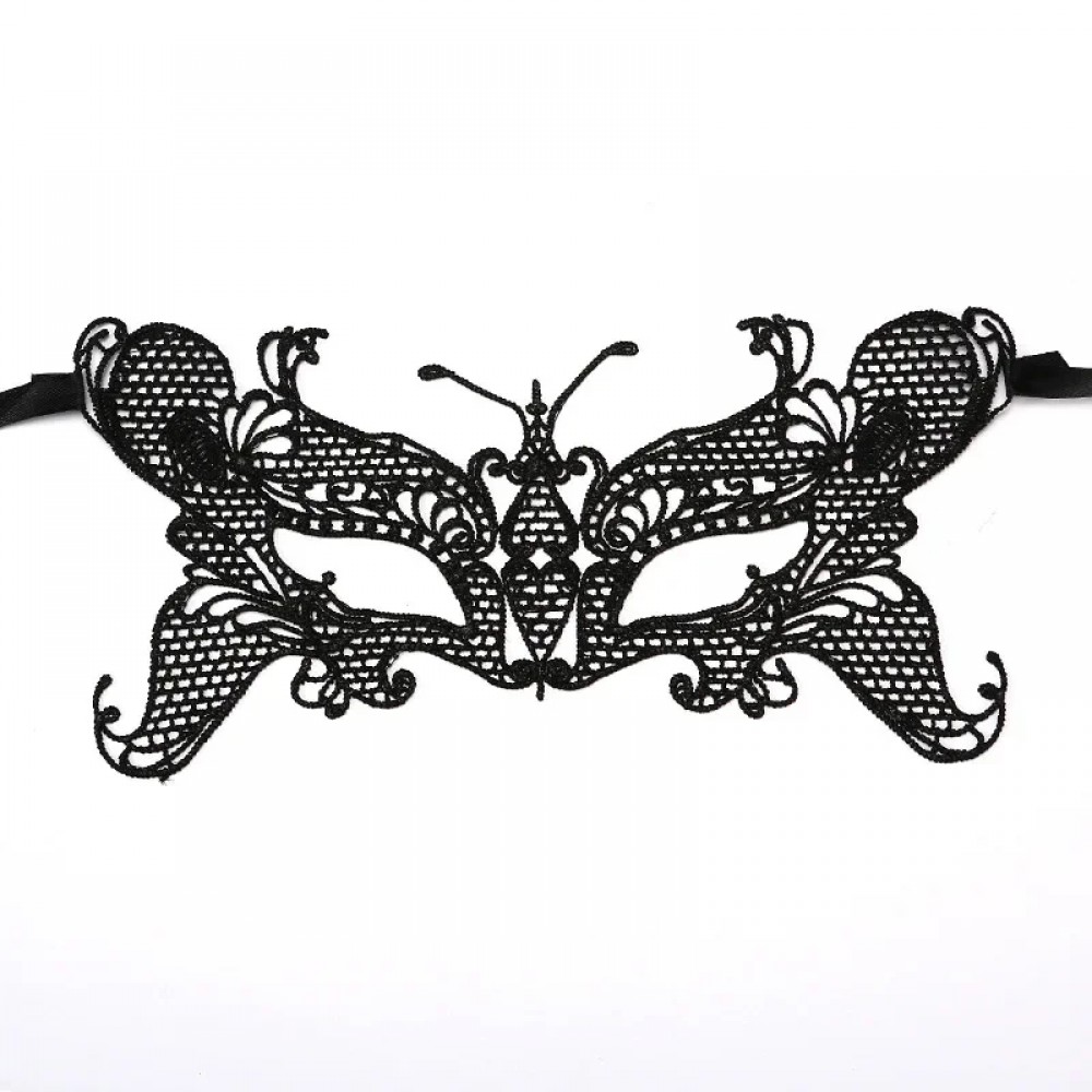 Черна BDSM маска little butterfly от плетена дантела