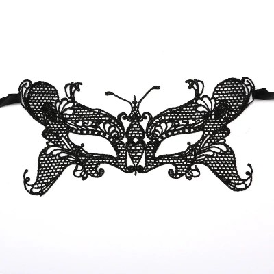 Черна BDSM маска little butterfly от плетена дантела