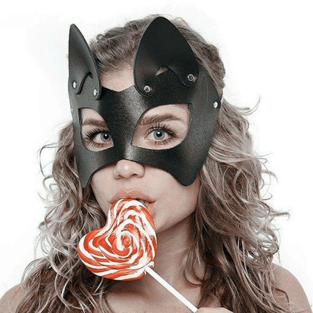 Черна кожена BDSM маска The cat woman