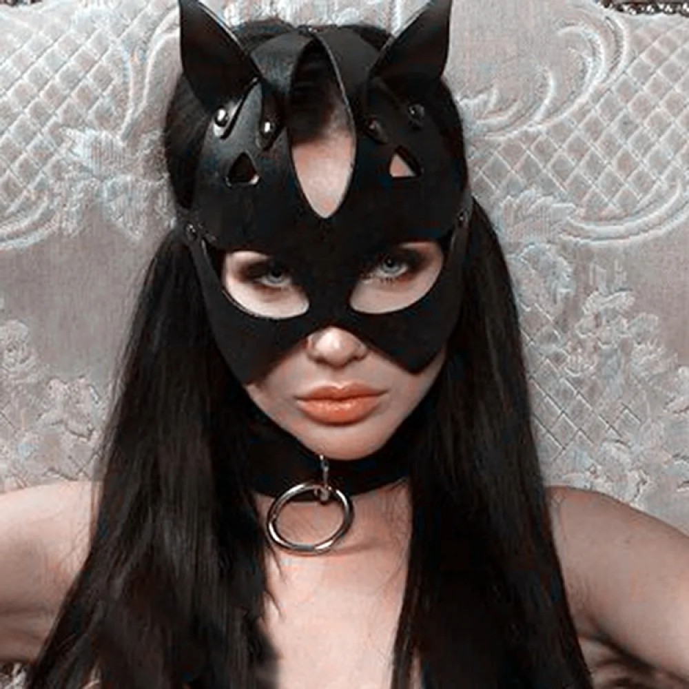 Черна кожена BDSM маска The cat woman