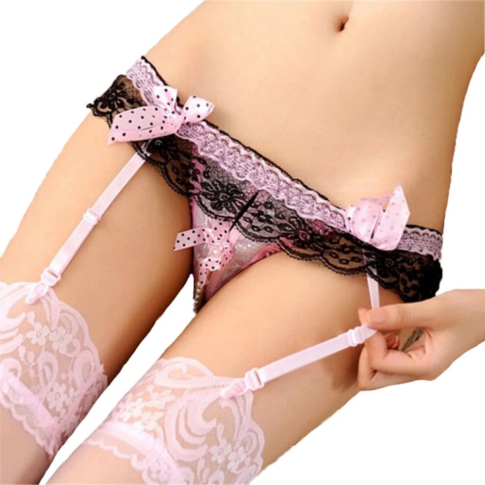 Розови отворени прашки с перли и жартиери